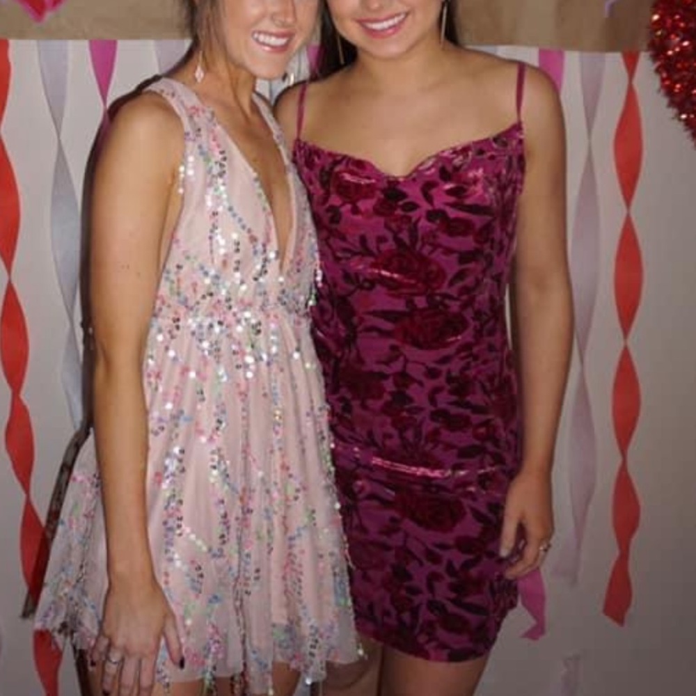 Cowl neck pink floral dress